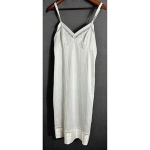 Vintage Nylon Slip Dress Ivory Babydoll 90s Thin Straps Coquette Fairy 36 Tall
